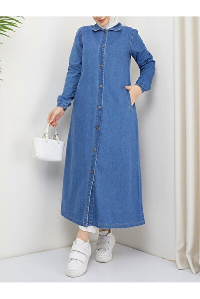 Modamorfo Elastic sleeve buttoned jeans cap - blue