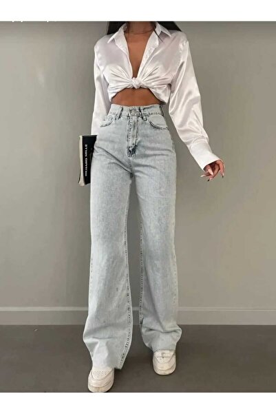 Trn JNS 90's Light Snow Wash Lycra Super High Loose Jeans Palazzo Trousers