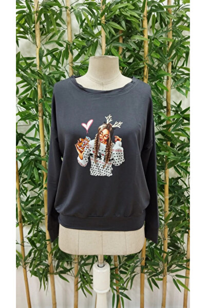 Butik Women's New Year's Special Long Sleeve Crew Neck Patterned Viscose Two Thread Blouse