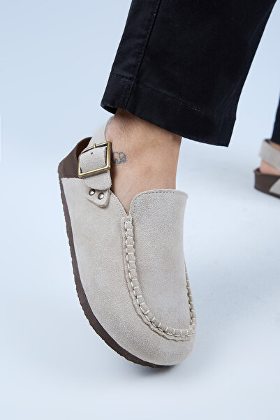 Manijero Premium Series Alba Beige Ecru Genuine Leather Soft Footbed Closed Front Sandals Slippers