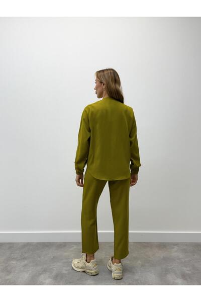 Maldia Shop Women's Zippered Jacket Pants Top and Bottom Fat Green Set