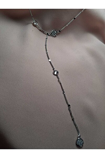 TwinRoots Zircon Stone Silver Color Non-Tarnish Steel Y Necklace