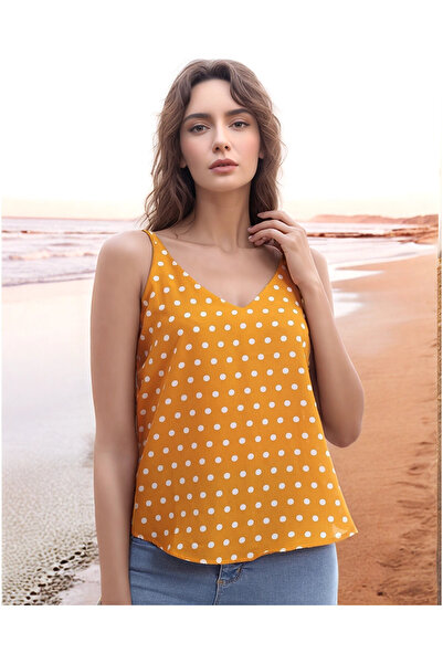 Cotton Mood 20333453 بلوزة كوبي بحزام منسوج منقوشة باللون الخردلي