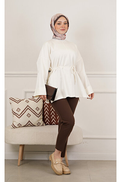 RFK Butik Women's Stitch Detailed Oy.Sho Fabric Slit Tunic - Ecru White