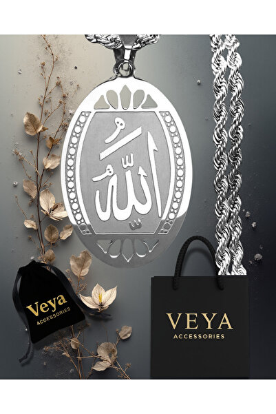 VEYA A silver necklace made of stainless steel, with an elegant Arabic inscription, inside a luxurious package with a velvet pouch.