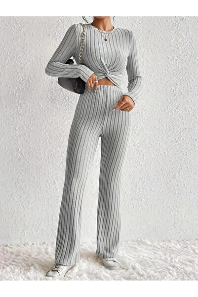 Wildco Σετ παντελόνι με φαρδύ πόδι με μακρυμάνικη μπλούζα Lycra σε ανοιχτό γκρι λαιμόκοψη