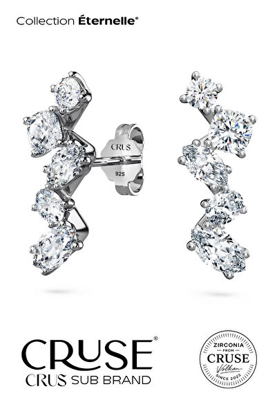 Cruse 925 Ayar Gümüş Işıltı Şelalesi Küpe 18 Ayar Beyaz Altın Kaplama
