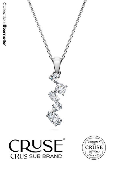 Cruse 925 Ayar Gümüş Işıltı Şelalesi Kolye 18 Ayar Beyaz Altın Kaplama
