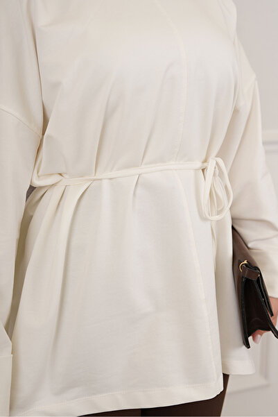 RFK Butik Women's Stitch Detailed Oy.Sho Fabric Slit Tunic - Ecru White