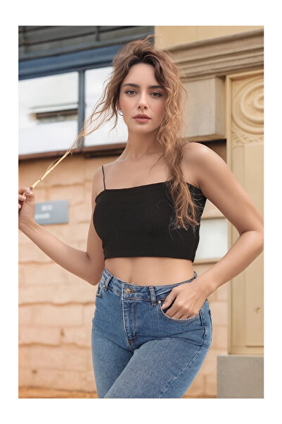 Cotton Mood 23254278 Camisole Thin Strap Topical Blouse Black