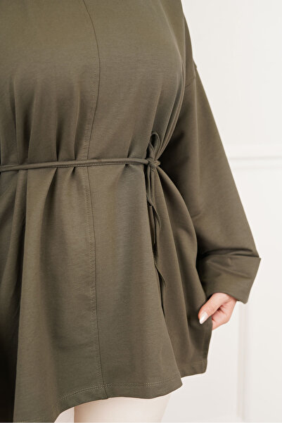 RFK Butik Women's Stitch Detailed Oy.Sho Fabric Slit Tunic - Khaki