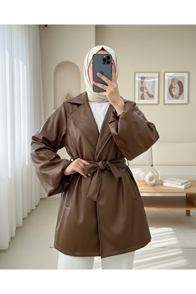 Modamorfo Balloon Sleeve Belted Leather Jacket - Tan