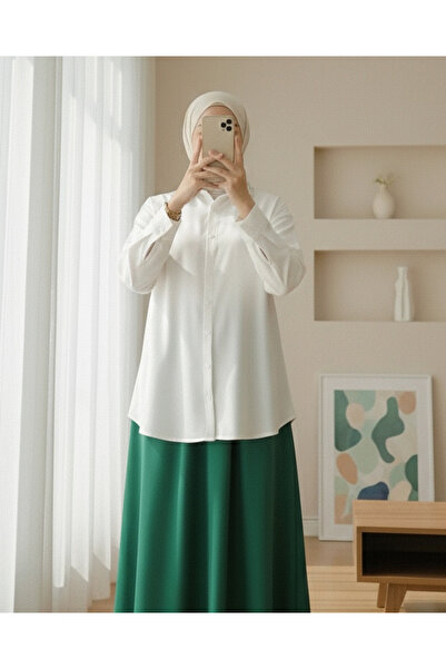 Modamorfo Buttoned Casual Shirt with Stone Detail on the Collar - White