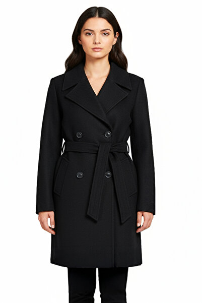 Soydan Güner Kadın Kısa Kruvaze Kaban Siyah 1480