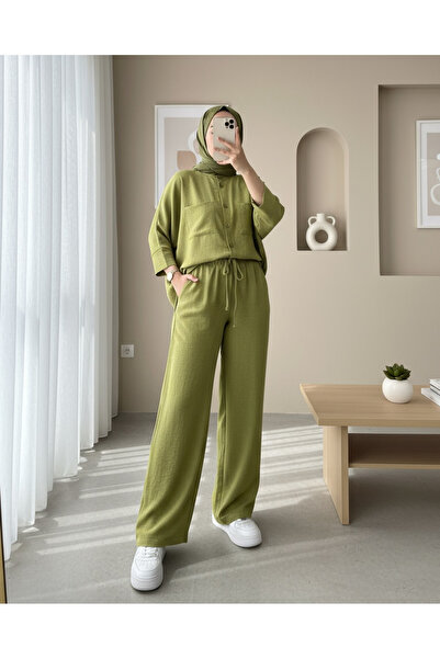 Modamorfo Double Pocket Half Bat Sleeve Casual Shirt Set -F.Green