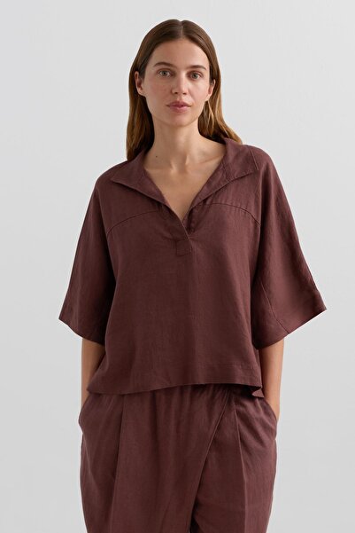 Oysho Oversize short-sleeved 100% linen shirt