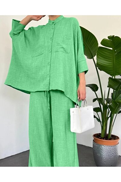 Modamorfo Double Pocket Half Bat Sleeve Casual Shirt Set -A.Green