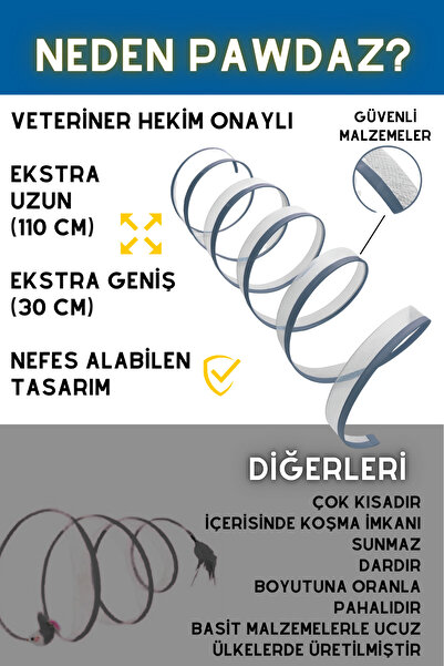pawdaz 110 CM Açık Kedi Oyun Tüneli - Hızlı kurulur ve kolay toplanır