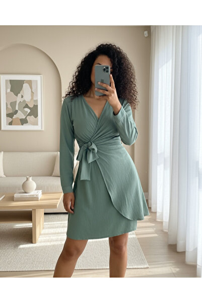 Modamorfo Double Breasted Neck Tie Frilly Dress