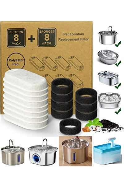 Kamardey Paslanmaz Çelik Su Pınarı Için Aktif Karbon Yedek Filtre 8 Adet Aryuper Uyumlu