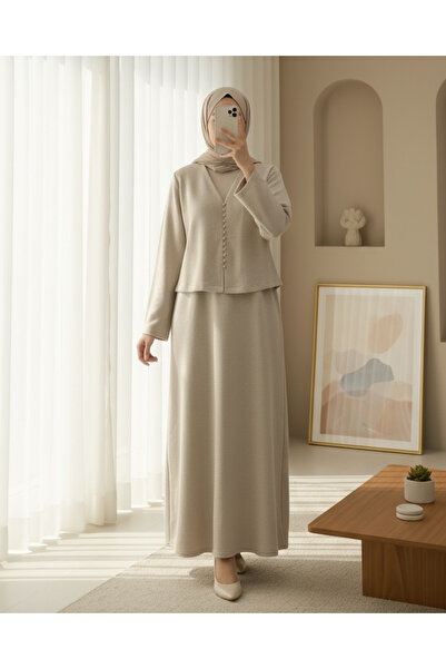 Modamorfo Krop Ceketli Selanik Dress Set - Beige