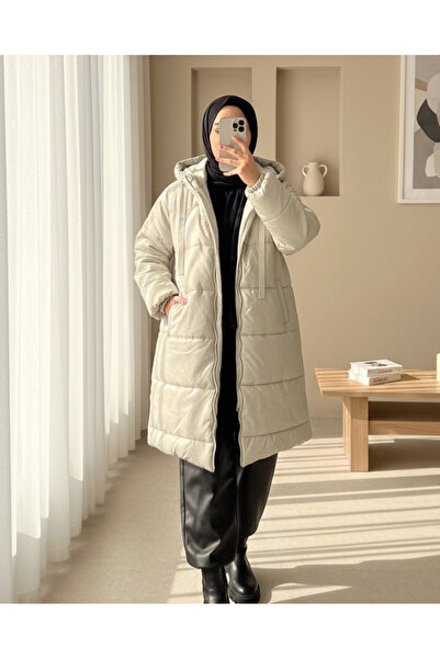 Modamorfo Кам'яного кольору куртка з капюшоном, шнурівкою та блискавкою