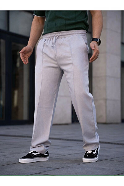 mzpkartan Men's Linen Pocketed Stitched Jogger Buggy Pants Comfortable Fit - Gray