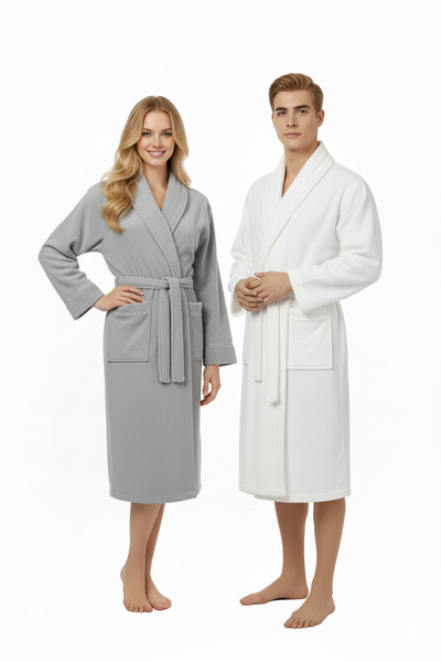 Özdilek Alleur Aile Bornoz Seti 6 Parça Gri-Beyaz