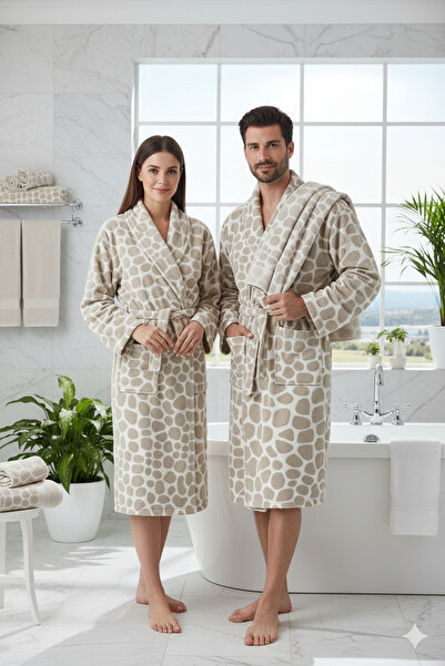 Özdilek Sandra Family Gold Bathrobe Set Grey-Beige