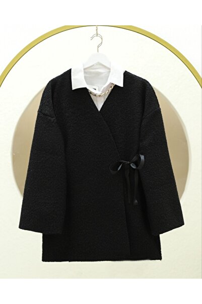 Modamorfo Yandan Bağlamalı Buklet Kimono -siyah