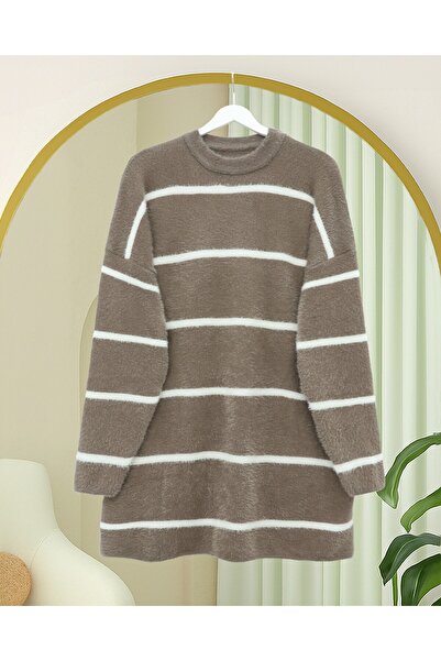 Modamorfo Striped Casual Bearded Knitwear Tunic - Earth