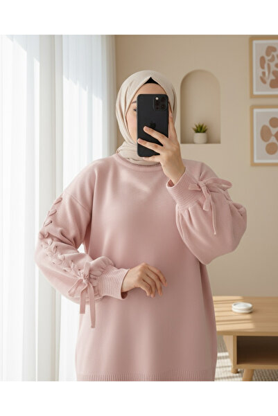 Modamorfo Светр з круглим коміром і в'язаними деталями - пудровий