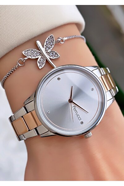 Ferrucci Brand Rose Color Steel Cord 2 Years Warranty Women's Wristwatch - wi...