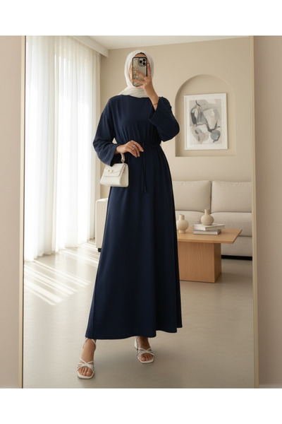 Modamorfo Λινό φόρεμα με δεμένη μέση και φερμουάρ στην πλάτη - Ναυτικό