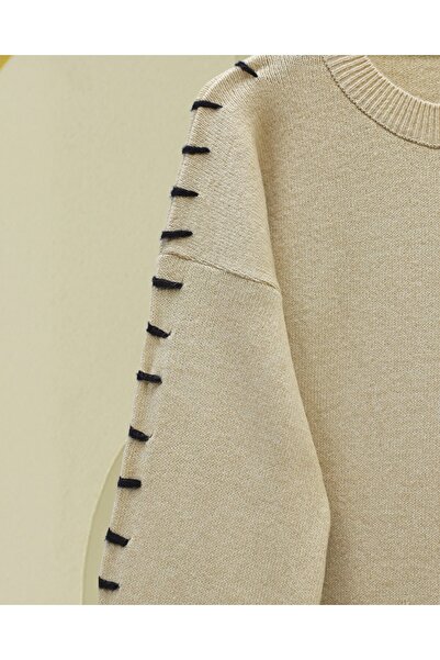 Modamorfo Striped Knit Tunic with Drawstring Sleeves - Mink