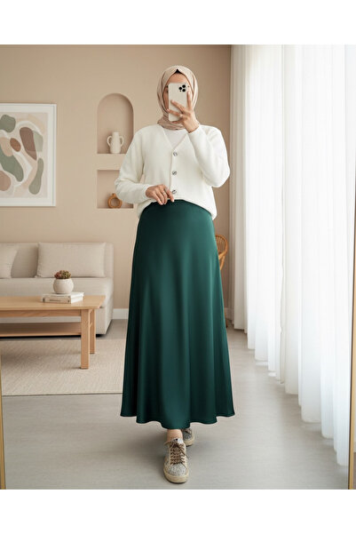 Modamorfo Elastic Waist Satin Skirt - Emerald