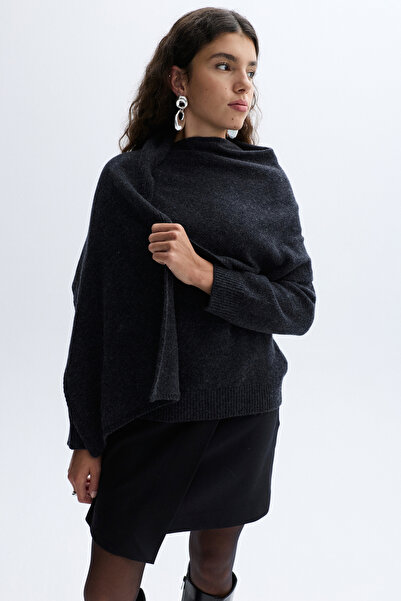 Mudo Loose Fit Shawl Neck Wool Blend Sweater