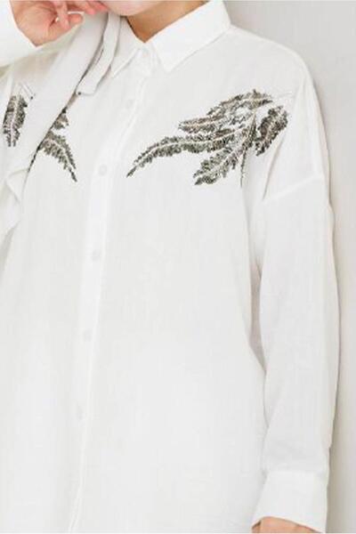 TRENDTESETTÜR Women's Cream Stone Detail Tunic t 5069