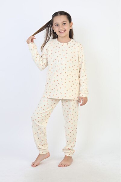 YUMİYUMM 8-13 Years Old Girl's 100% Cotton Corded Fabric Interlock Fabric Tulip Patterned Pajama Set