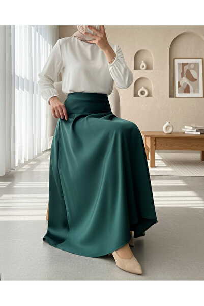 Modamorfo Elastic Waist Satin Skirt - Emerald