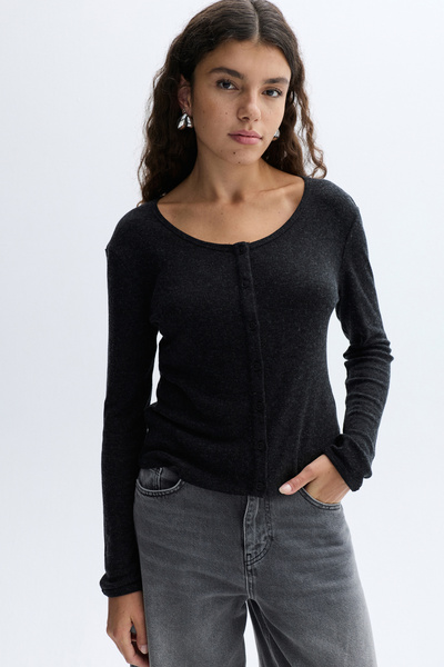 Mudo Wool Blend Fitted Buttoned Long Sleeve T-Shirt