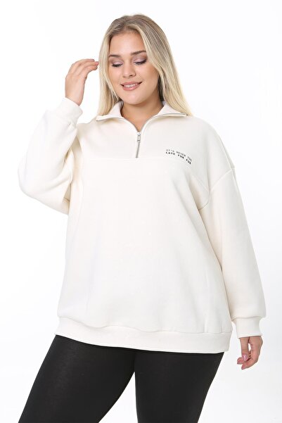 CrazyShopping Plus Size Zippered Raised Sweatshirt - Three Thread
