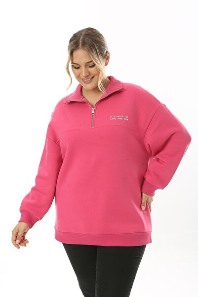 CrazyShopping Φούτερ με φερμουάρ μεγάλου μεγέθους - Τρεις κλωστές