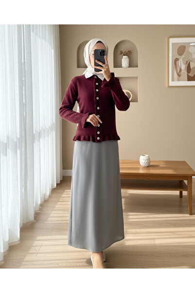 Modamorfo Cardigan cu nasturi și volane în față și pe fustă - Burgundy