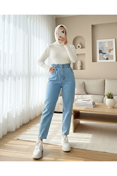 Modamorfo Magas derekú farmer elasztikus derékkal - világoskék