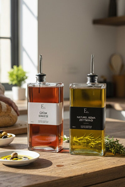 EG75 عبوة مربعة الشكل سعة 500 مل. طقم وعاء زيت ووعاء خل زجاجي (مع 4 ملصقات هد...