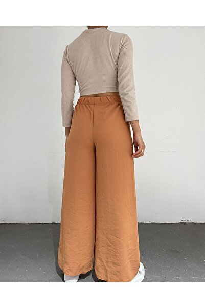 Modamorfo Παντελόνι με φαρδύ πόδι ελαστικό στη μέση με λεπτομέρεια με κορδόνι