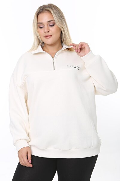 CrazyShopping Plus Size Zippered Raised Sweatshirt - Three Thread
