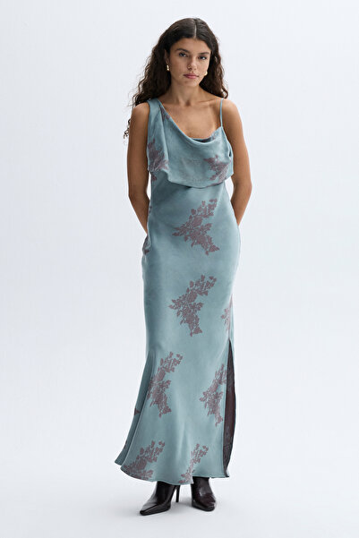 Mudo Jacquard Patterned Sleeveless Long Dress with Slit