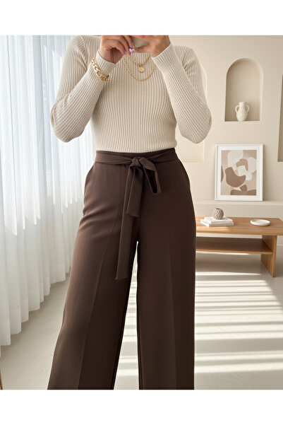 Modamorfo Παντελόνι με ελαστική μέση και κορδόνια - Καφέ